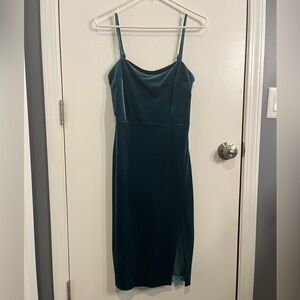 Green Velvet Dress with Slit from Express, size Small